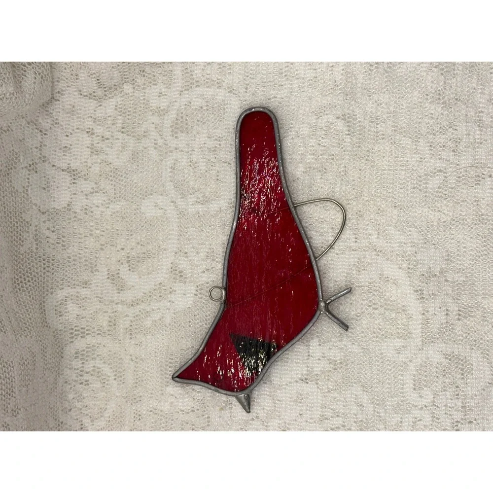 Red Stained‎ Glass Cardinal Suncatcher Bird Ornament Hanging Window Decor 4.75in